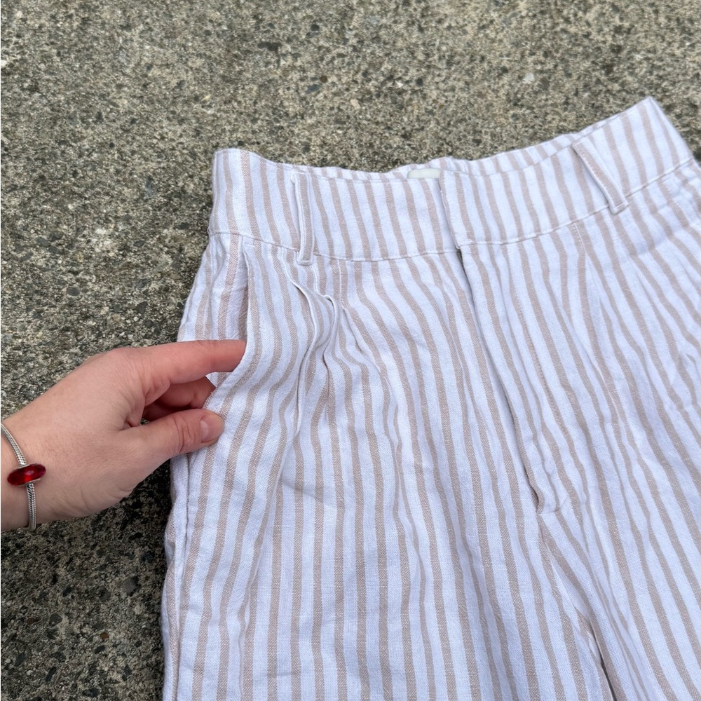Abercrombie & Fitch White Tan Stripe Pants XS Summer Lightweight Chic - Picture 7 of 9